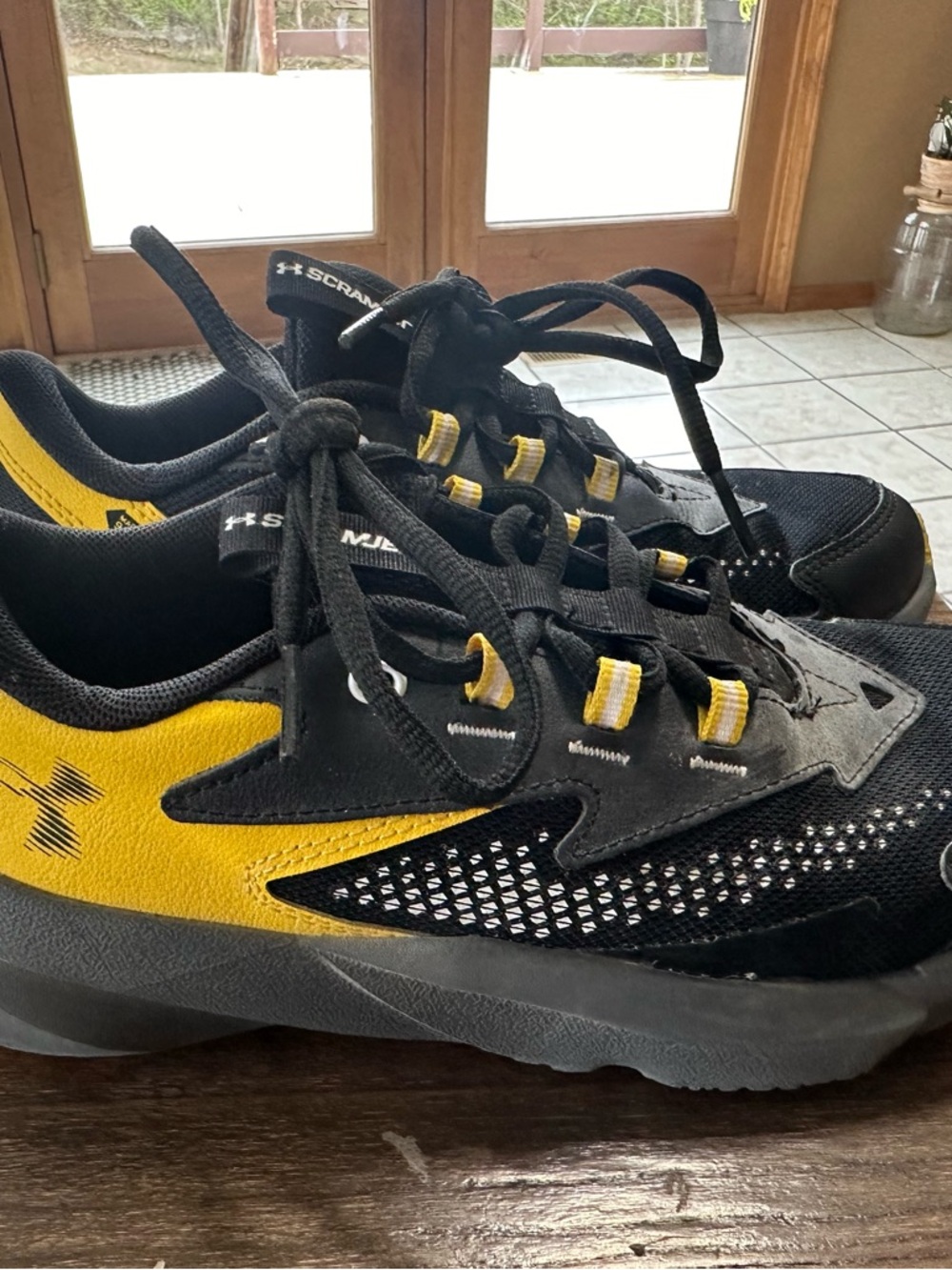 Under Armour Black and Yellow Big Boys Running Sneakers